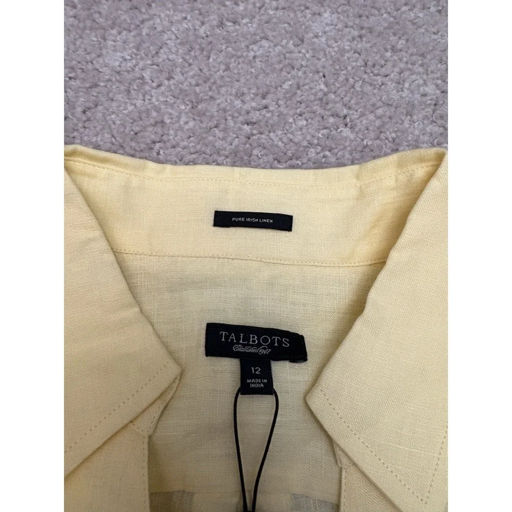 New Women's Talbots 100% Linen Relax Button Down Shirt Yellow Size 12 - Picture 3 of 6